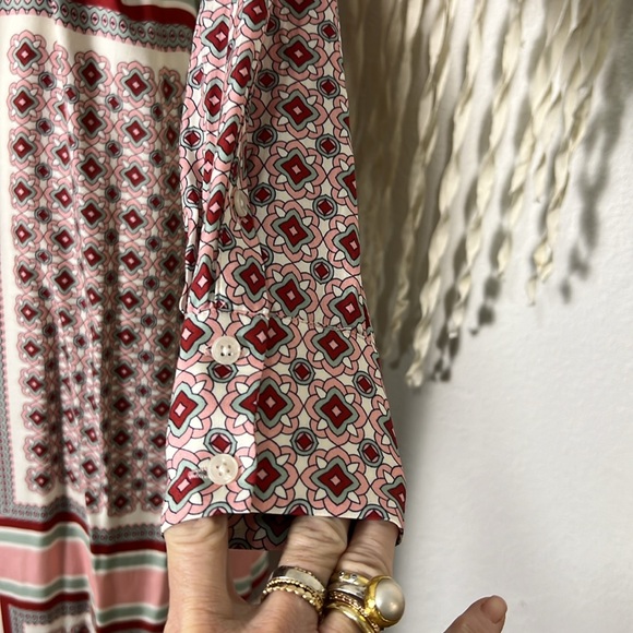 BODEN Maxi Shirt Dress in Almond Pink Square Geometric Size 10R - Picture 6 of 15